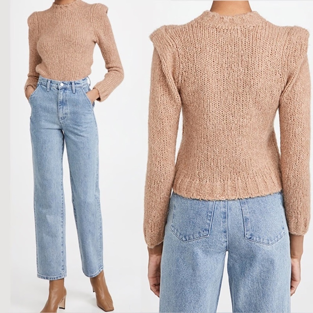 Naadam | Puff-Sleeve Cashmere Wool Blend Sweater Tan Size Large Quiet Luxury
